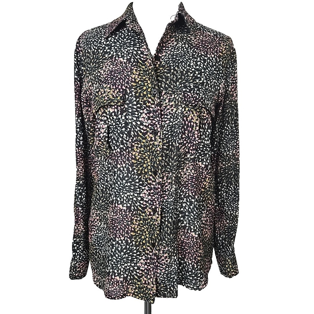 Pleione‎ Floral Print Chiffon Button Front Long Sleeve Blouse Top Small S